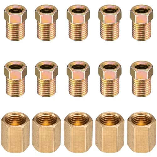 Image of Spurtar 15 Pcs Brake Line Fittings, 3/16 Brake Line Fitting Kit, 3/8 Inch-24 Threads Brass Union Assortment Includes 5 Pcs Unions 10 Pcs Nuts