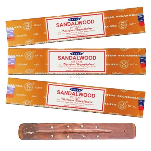 Image of Satya Nag Champa Sandalwood Incense Sticks | x3 pack | with SAMASIA incense sticks holder | Used for Aromatherapy, Spa, Yoga, Weddings, Meditation, Healing, Positivity and Relaxation