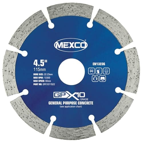 Image of Mexco GPX10 General Purpose Concrete Diamond Blade, Cutting Disc for Non-Abrasive Building Materials - 115mm, 10mm Segment Height