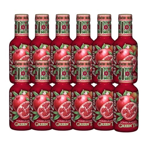 Image of Arizona Tea Drink 500ml PET Bottle, Delicious Fruity Drink, No Artificial Flavours, No Artificial Preservatives Refreshing & Great for On-the-Go Hydration (Pack of 12, Pomegranate Green Tea)