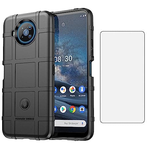 Image of Asuwish Phone Case for Nokia 8.3 5G Nokia 8V G5 UW with Tempered Glass Screen Protector Cover and Slim Thin Hard Mobile Film Rugged Protection Cell Accessories Protective Nokia8.3 8 V Women Men Black
