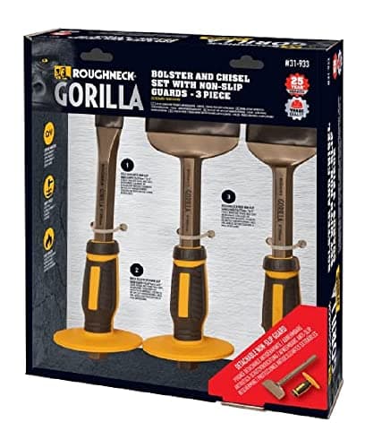 Image of Roughneck Gorilla ROU31933 Bolster and Chisel Set with Non-Slip Guards - 3 Piece, Black Yellow