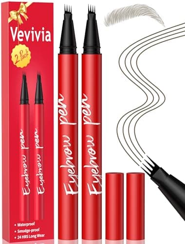 Image of Vevivia Beauty Eyebrow Pencils for Women - Eyebrow Pen 2 Pack, Precise 4-Tip Brow Pencil for Natural-Looking Fuller Brows, Hair-Like Strokes for All Brow Types, Last All-Day Brow Pen, Brown