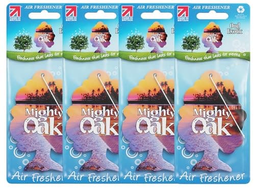 Image of Mighty Oak Air Freshener - Exotic Oud Fragrance (4 Pack) - Long Lasting Hanging Car Deodoriser - Odour Eliminator Air Freshener - Auto Accessories - UK Made Car Scent Freshener