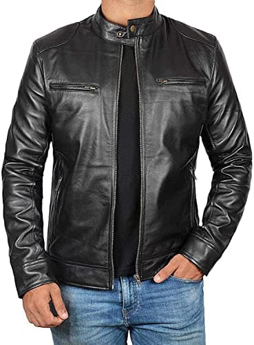 Image of fjackets Black Jacket for Men - Motorcycle Genuine Lambskin Leather Jacket for Mens | [1100122], Dodg Black S