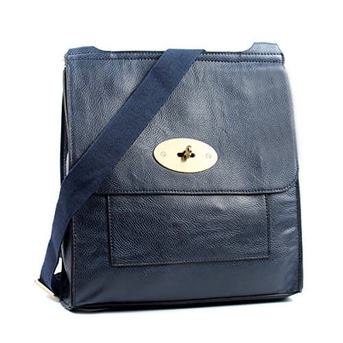 Image of AOSSTA Women's Cross-Body Bags Leather Large/Medium Cross Body Messenger Bag Shoulder Bag (21601 Dark Blue)