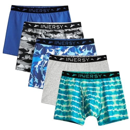 Image of INNERSY Boys Underwear with Opening Fly Cotton Boxer Shorts Sports Underpants Pants Multipack 5 (16-18 Years, Blue/Grey/3 Pattern)
