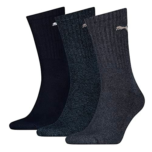 Image of Puma Sports Socks Unisex Crew (3 Pair Pack), White/Grey/Black, 6-8 UK