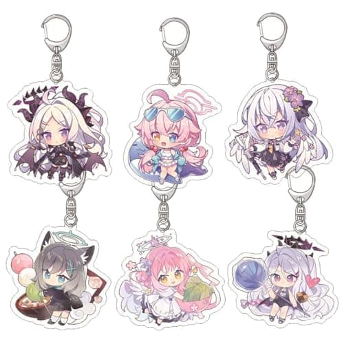 Image of 6 Pcs Blue Archives Keychain Takanashi Hoshino Cute Figure Keyring Pendant Anime Acrylic Car Accessories Chain Set for Fans