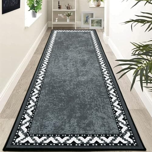 Image of Non-Slip Carpet Runner for Hallways - 66 x 240 cm Low Pile Washable Runner Rug, Soft Hallway Runner for Kitchen, Bedroom, Entrance & Laundry, Grey Floor Mat