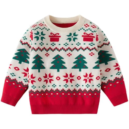 Image of JiAmy Kids Christmas Sweater Xmas Knit Pullover Sweatshirts Tops for Girls Boys 5-6 Years