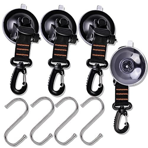 Image of Heavy Duty Suction Cup Anchor - 4 Pcs Car Side Awning Suction Cup with 360°rotating D Rings and S Hooks, Hold Up to 10kg/22lbs Suction Cup Anchor for Car Van Truck Boat Home Camping