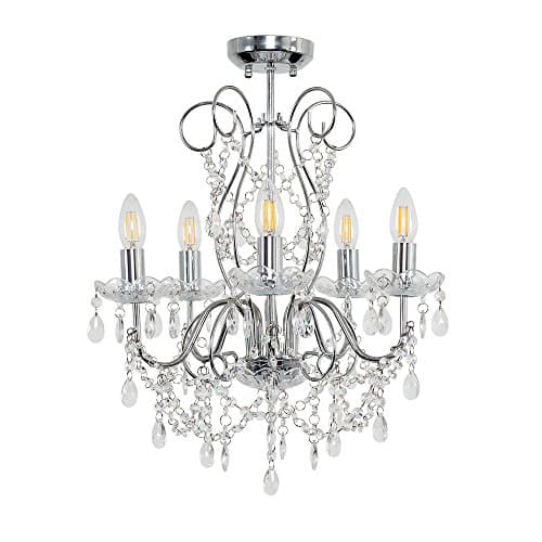 Image of MiniSun | Modern 5 Way Silver Chrome Ceiling Light Chandelier Fitting with Clear K5 Genuine Lead Crystal Droplets | Ceiling Lights & Home Improvements Essential | Mains Wired