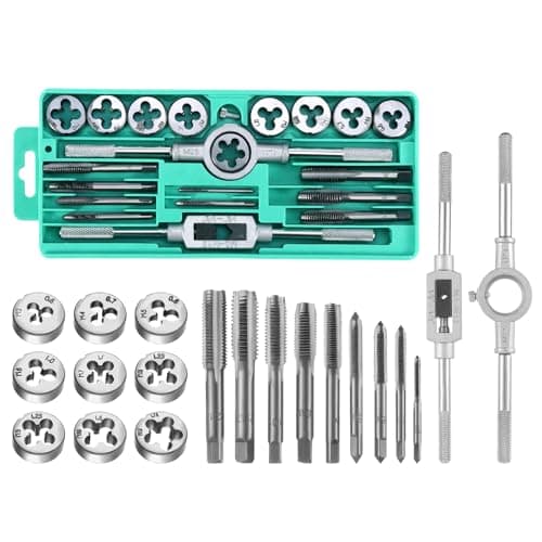 Image of Faankiton Tap and Die Set, M3-M12 Tungsten Alloy Steel Metric Tap and Die Kit, Taper Drill Threading Kit with Tap Wrench, Metric & SAE Die and Tap Set for Internal and External Thread (20PCS Green)