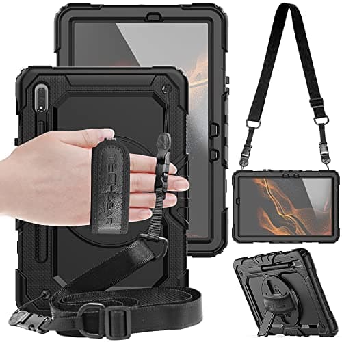 Image of TECHGEAR UTILITY Case for Samsung Galaxy Tab S8 11" (SM-X700 / SM-X706) & Tab S7 11" (SM-T870 / SM-T875) Tough Rugged Heavy Duty Shockproof Case with 360 Stand, Hand & Shoulder Strap - Black