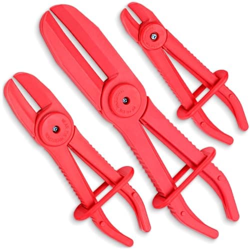 Image of EffektWerk 3-Pc Hose Clamp Pliers Set (6”, 7.3” & 10”), Nylon Pinch Off Pliers w/Locking Ring for Automotive Repairs, Heavy-Duty Tool Set for Flexible Hoses - Brake, Coolant, Radiator & Gas Pipes