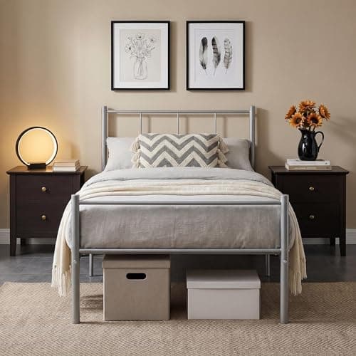 Image of Panana 3Ft Single Bed Frame Solid Metal Bed Frame Modern Style with Headboard & Footboard (Silver)