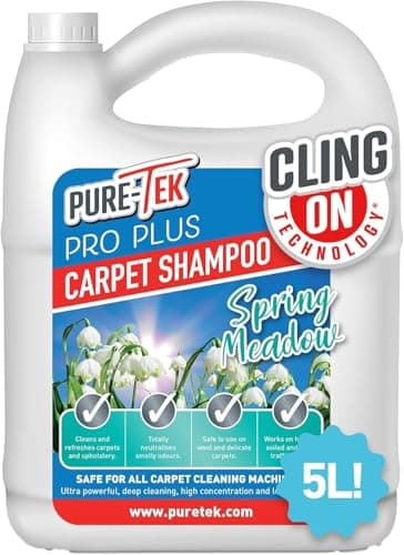Image of Pure Tek Carpet Cleaner Shampoo 5L - Carpet Cleaner Solution for Machines, Heavy Duty Stain Remover Liquid, Deep Cleaning Detergent to Neutralise Pet Odour & Urine Stains, Works with All Machines