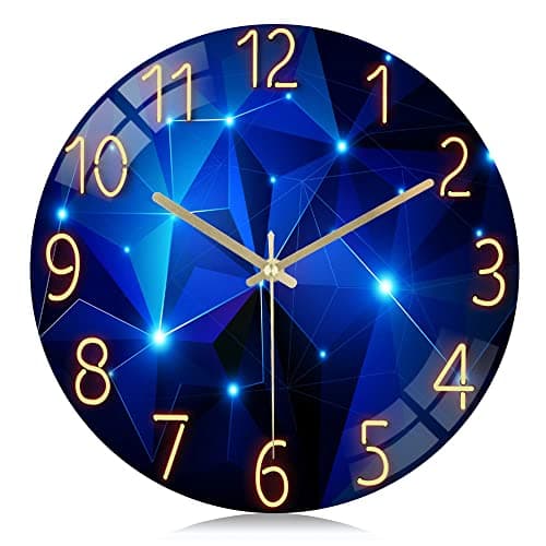 Image of Lafocuse Glass Galaxy Wall Clock Blue, 12 Inch Silent Non-Ticking Battery Operated Modern Decorative Clocks for Living Room Kitchen Bedroom