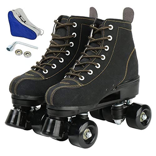 Image of wilverz Roller Skates Double Row Skates Adjustable Four-Wheel Roller Skates for Outdoor, Size 4.5/5.5/6.5/7/7.5/8/8.5/9.5/10.5 (Black,45=UK:10.5)