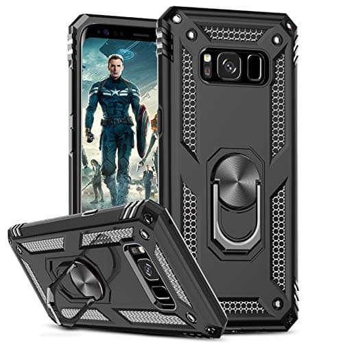 Image of LeYi for Samsung Galaxy S8 Case,Ring Holder Military Grade Protective Silicone Plastic Shockproof Tough Armour Hard Mobile Phone Cover for Samsung Galaxy S8 Black