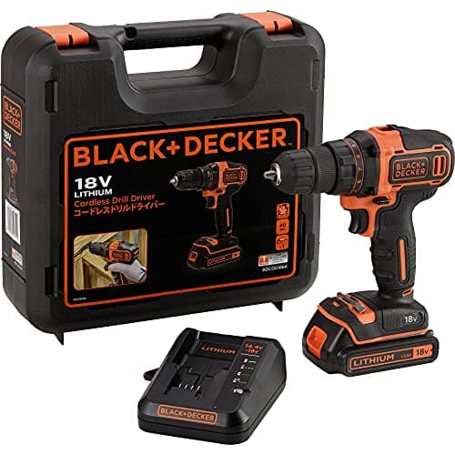 Image of Black+Decker Cordless Drill, Drill with 2-Speed Gear (18 V, 1.5 Ah, Includes 400 mA Charger in Case, with Double Bit, LED Work Light, Keyless Drill Chuck, Non-Slip Handle)