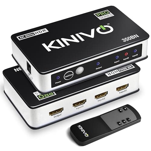 Image of Kinivo HDMI Switch 4K HDR 350BN (3 in 1 Out, 4K 60Hz HDR, HDMI 2.0, High Speed 18Gbps, IR Remote, HDCP) - Compatible with PS5, Xbox, Nintendo Switch, Cable Box