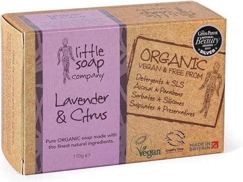 Image of Little Soap Company Organic Soap Bar - Vegan, Cruelty Free, No SLS or Parabens with English Lavender & Citrus |Natural & Organic Body & Hand Soap (110g)