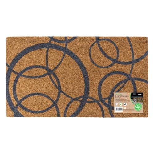 Image of JVL Eco-Friendly Latex Backed Coir Entrance Doormat, 40x70cm - Grey Circles