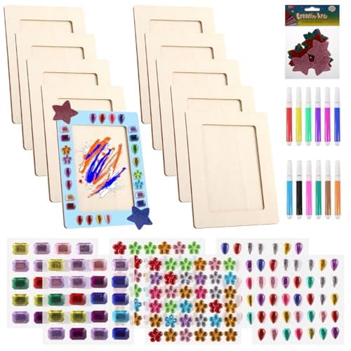 Image of LOPYXBR 10PCS Wooden Frames for Craft, DIY Wooden Photo Frame 6x4 inch, Paint Your Own Picture Frame Kit with Glitter Stickers and Colour Markers, Rectangular Frame for Gift DIY Paint Decorate