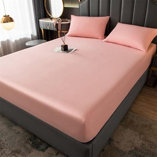 Image of Egyptian Cotton Fitted Sheet 200 Thread Count Deep Pocket 30cm Soft Breathable Wrinkle-Resistant Luxury Bed Sheet White Grey Silver Pink Charcoal Single Double King Super (Pink, King)