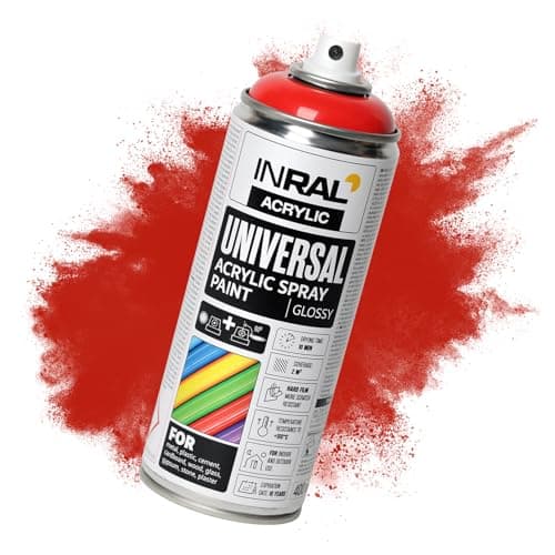 Image of INRAL Acrylic Spray Paint Traffic Red Glossy RAL3020 [400ml] – Universal Spray for Metal, Plastic, Wood & Stone – High-Coverage, UV & Rain Resistant – Indoor & Outdoor Use
