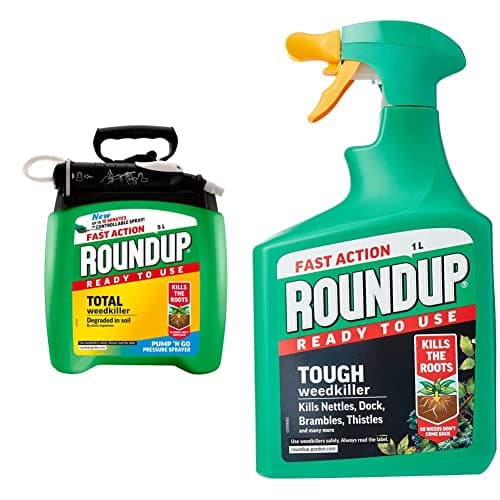 Image of Roundup Fast Action Weedkiller Pump 'N Go Ready To Use Spray, 5 Litre & Tough Weedkiller, Spray, 1 Litre