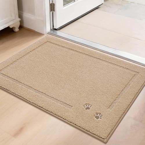 Image of BEQHAUSE Dog Door Mat for Muddy Paws 50 * 80 cm Dirt Trapper Absorbent Doormat Non Slip Entryway Rugs Washable Stain Resistant Welcome Floor Mat Soft Low-Profile for Front Back Door, Beige