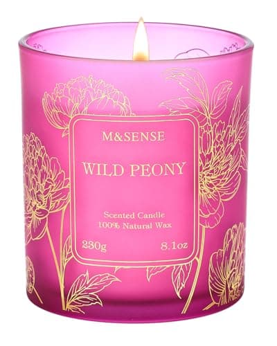 Image of M&SENSE 230g Scented Candle, Wild Peony Scent, Long Burning 42h, Natural No Toxic Soy Wax Candles for Kitchen, Bedroom, Bathroom. Scented Candle Gift for Party, Home Decor, Housewarming
