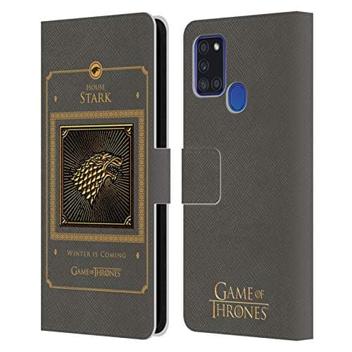 Image of Head Case Designs Officially Licensed HBO Game of Thrones Stark Border Golden Sigils Leather Wallet Case Compatible With Samsung Galaxy A21s (2020)