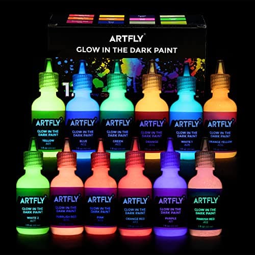 Image of ARTFLY Glow in The Dark Paint Set of 12 Bright Colors 30ml/1oz, Acrylic Glow Paint Perfect for Art Painting, DIY Projects, Halloween and Christmas Decorations, Rich Pigments
