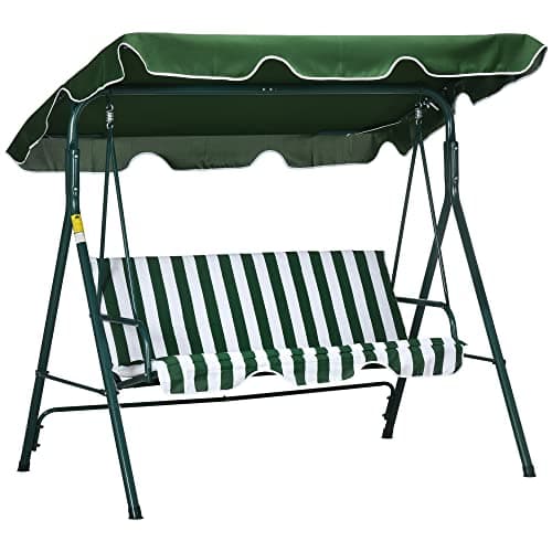 Image of Outsunny 3 Seater Garden Swing Chair with Adjustable Tilting Canopy, Outdoor Hammock Bench with Steel Frame, Padded Seat for Patio Yard Outside, Green