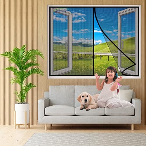 Image of Magnetic Screen Window Curtain, 195x175 cm for Air Conditioner Room, Heater Room, Living, Back Window- Black H