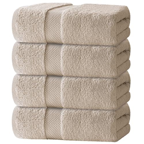 Image of White Classic Luxury Bath Towels Set of 4 Large - 700 GSM Cotton Ultra Soft Bath Towels 27x54 | Highly Absorbent and Quick Dry | Hotel Towels for Bathroom Luxury, Plush Shower Towels, Taupe