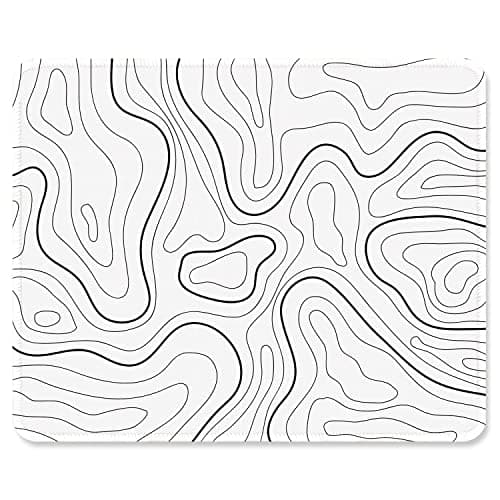 Image of ITNRSIIET Mouse Pad with Stitched Edge Premium Textured Smooth Precise Operation Waterproof Washable Non-Slip Rubber Base Desktop Protection Mat, 10.2×8.3×0.12 inches, Topographic Contour White
