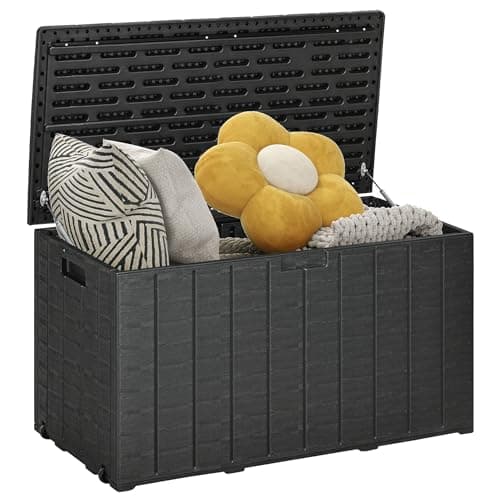 Image of Outsunny 336 Litre Garden Storage Box, Water-resistant Heavy Duty Double Wall Plastic Container, Extra Large Outdoor Garden Furniture Organizer, Deck Cushion Chest with Wheels and Handles, Black