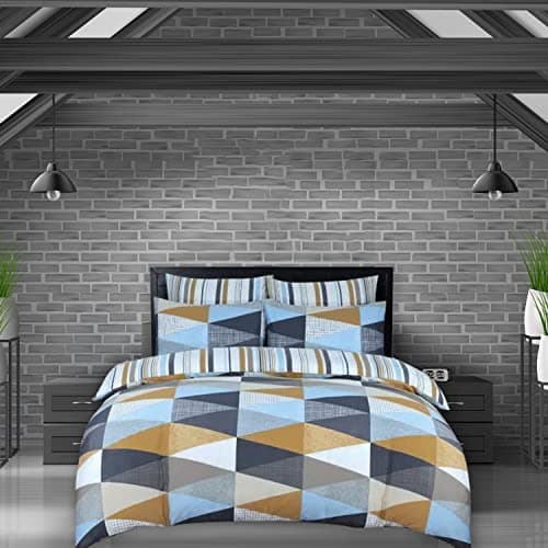 Image of DTEX HOMES Double Duvet Set 100% Pure Cotton Reversible Printed Hotel Quality Duvet Cover Ultra Soft Easy Care double bedding Set Super Soft and Luxury Duvet Cover Sets(M33 Multi-Double)