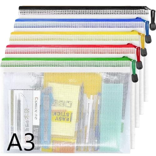 Image of A3 Plastic Wallets -5 Pack Mesh Zip Lock Bags File Folders,Plastic Document Zipper Bag Zip Wallet