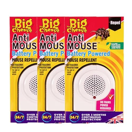 Image of The Big Cheese Battery Powered Mouse Repellent - 3 Pack - Ultrasonic Pest Repeller, Mouse & Rat Deterrent, Perfect for Indoor Plug-Free Zones - Non-Rodent Pet Safe - 3 x AA Batteries, Not Incl.