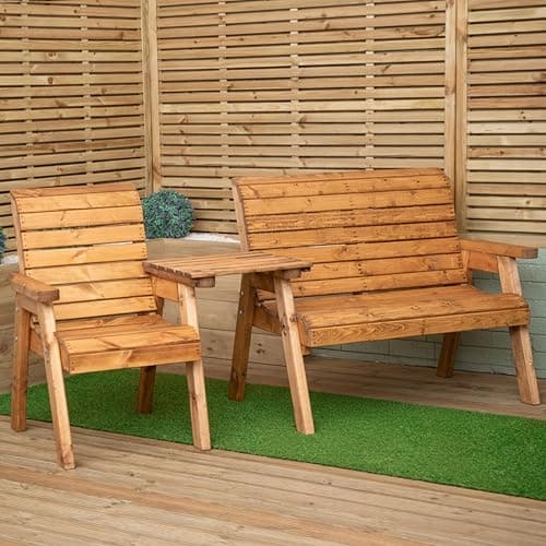 Image of Samuel ALEXANDER Hand Made 3 Seater Chunky Rustic Wooden Garden Furniture Companion Set with Straight tray