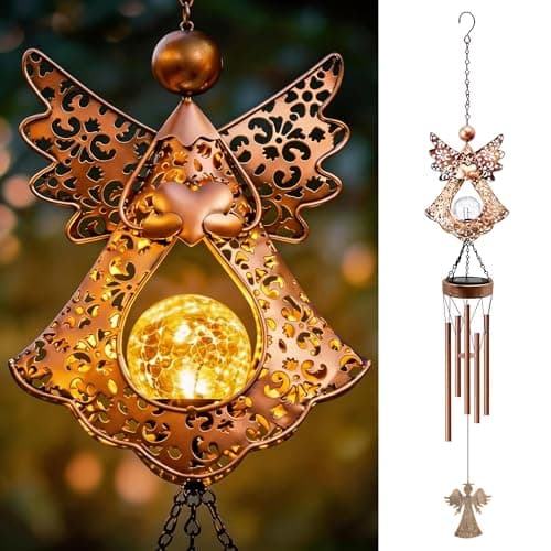 Image of Solar Angel Wind Chimes for Outdoor Melodious Mother's Day Birthday Gifts for Mom Women Grandma Her Wife - Weatherproof Metal Outdoor Decor Easy Hanging for Garden Patio Tree Window Memorial