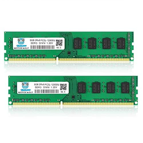 Image of PC3 PC3L 12800U DDR3 DDR3L 1600 MHz 16GB Kit (8GBx2) UDIMM RAM 2Rx8 1.35V/1.5V 240-Pin Non-ECC Unbuffered Dual Rank Desktop Memory