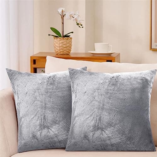 Image of INSAFIANS Decorative Crushed Velvet Cushion Covers 45cm x 45cm/Square Throw Pillowcases for Sofa Bedroom with Invisible Zipper 18x18 Inch (2, Silver)