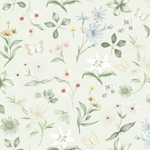Image of Timeet 44x300cm Self Adhesive Wallpaper Floral Peel and Stick Wallpaper Colorful Flower and Butterfly Sticky Back Vinyl Green Removable Contact Paper for Living Room Bedroom Wall Cabinet Shelf